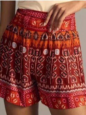 Anthropologie Coral and Charcoal Floral Print Shorts size M